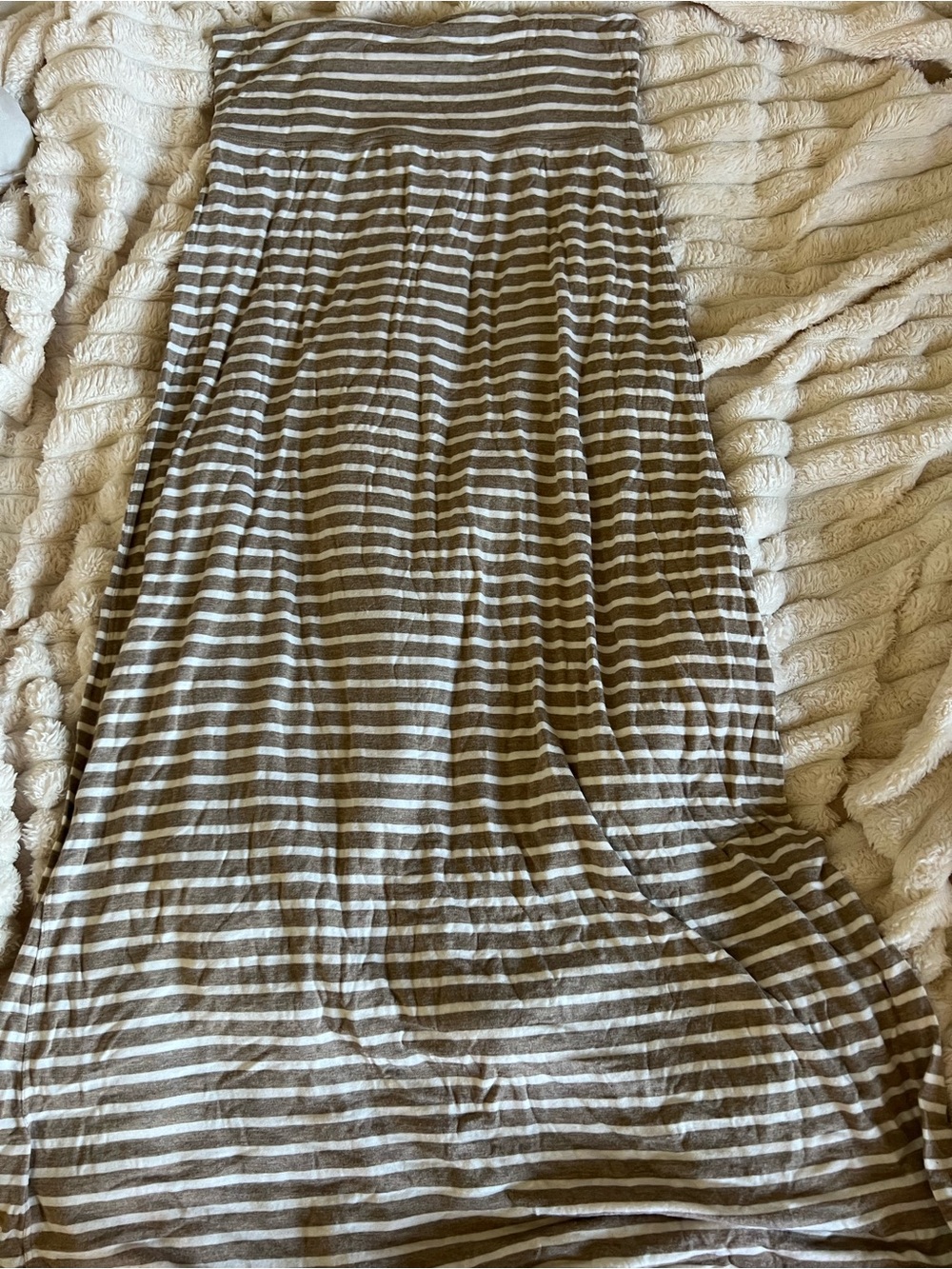 Taupe and Cream Striped Maxi Skirt